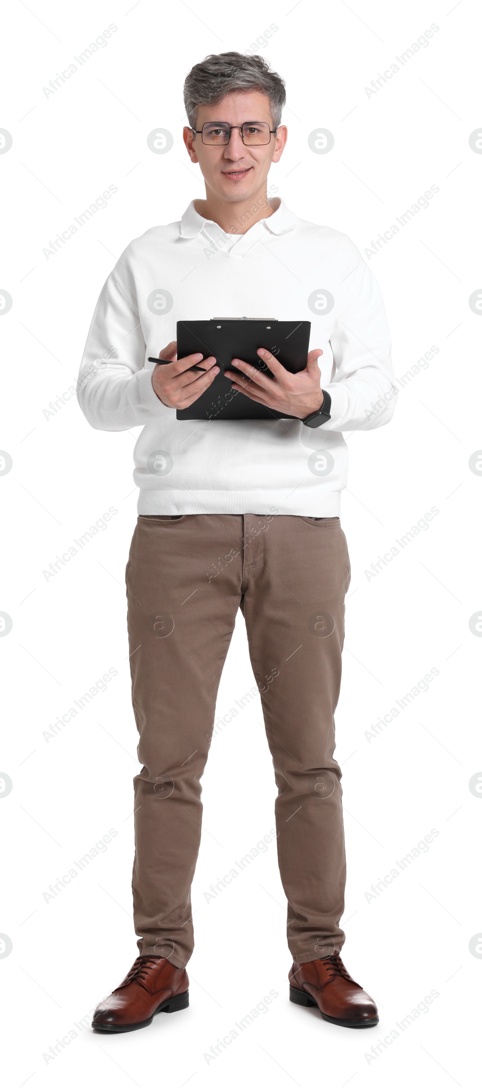 Photo of Portrait of professional psychologist with clipboard on white background