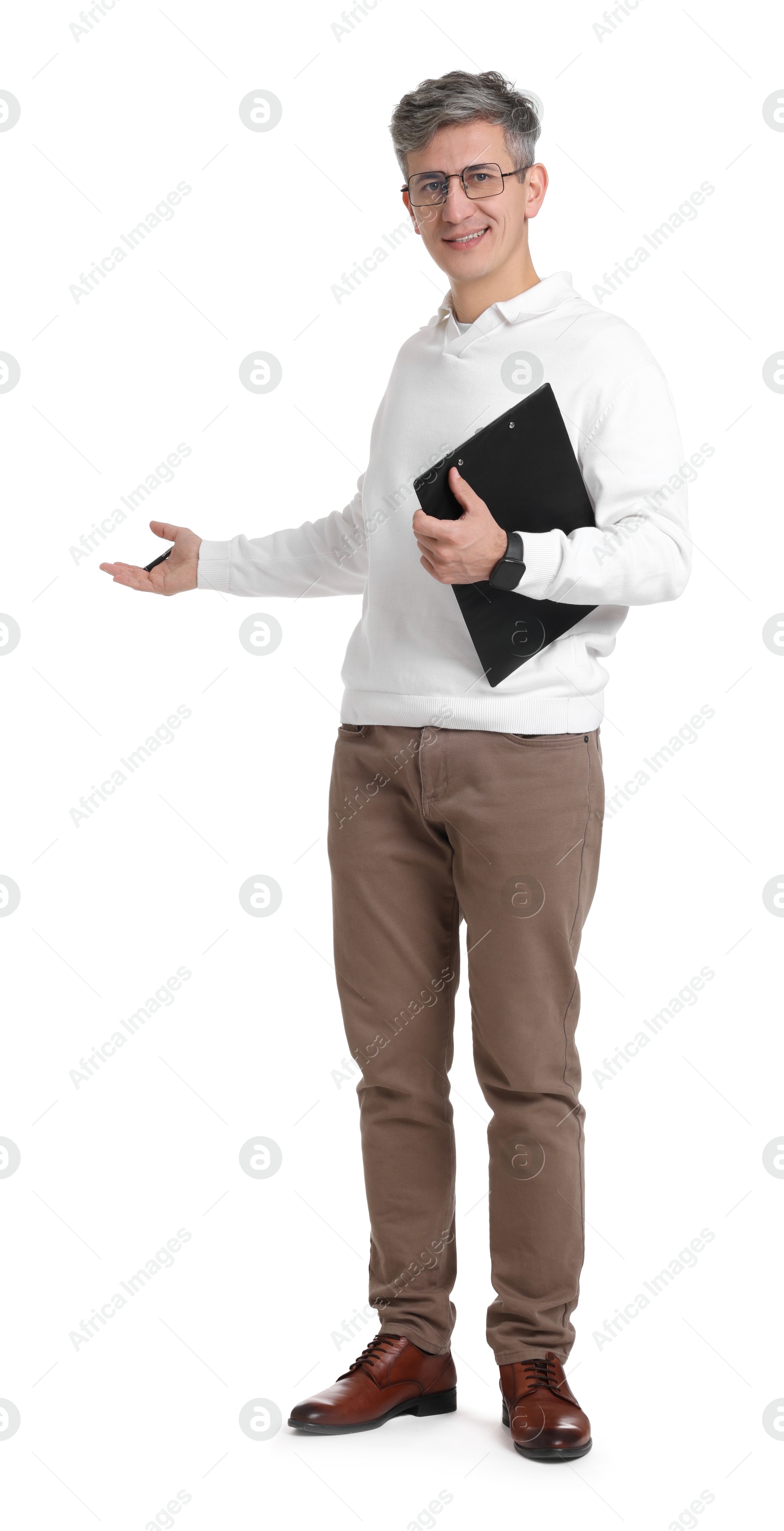 Photo of Portrait of professional psychologist with clipboard on white background