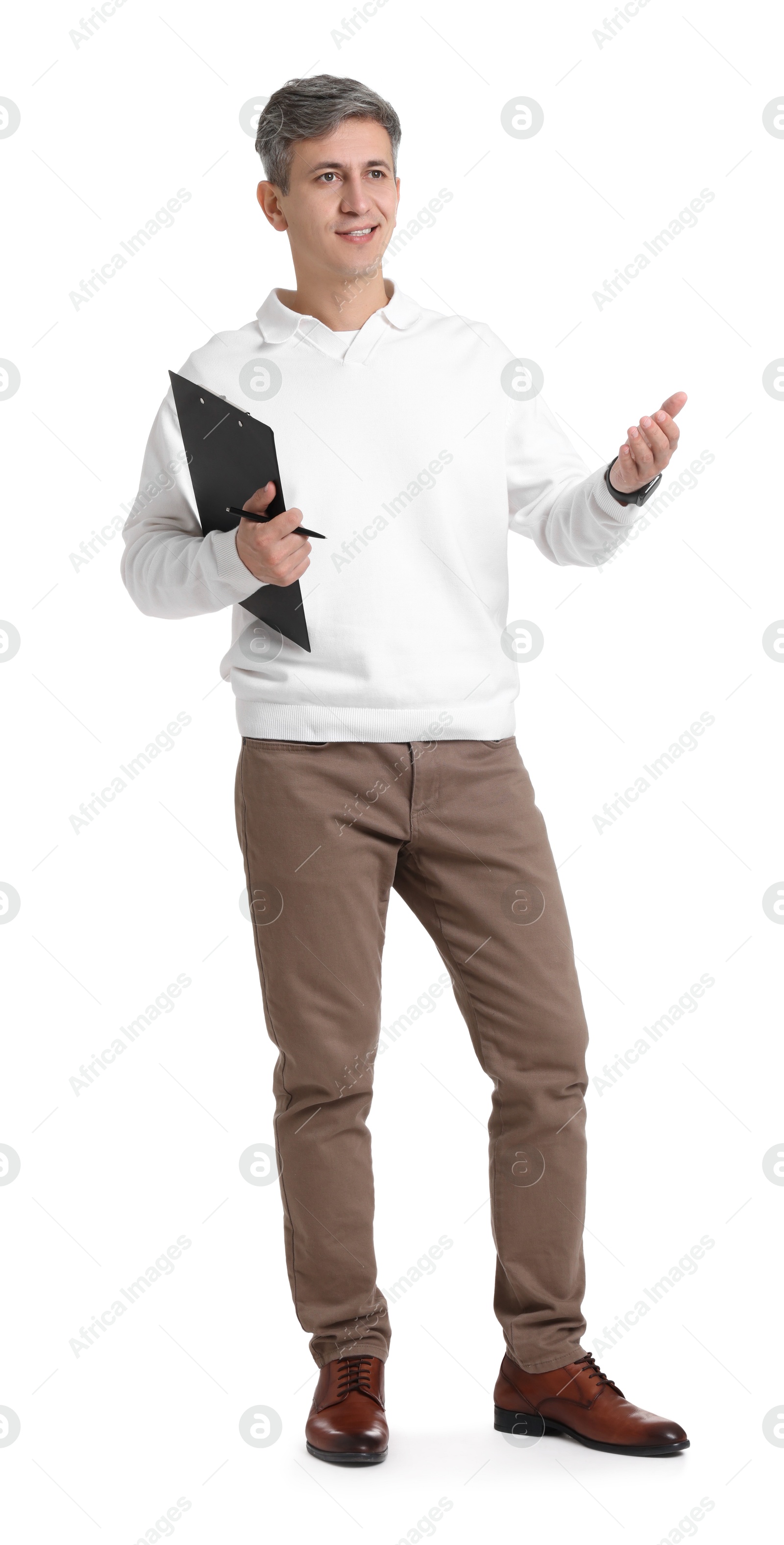 Photo of Portrait of professional psychologist with clipboard on white background