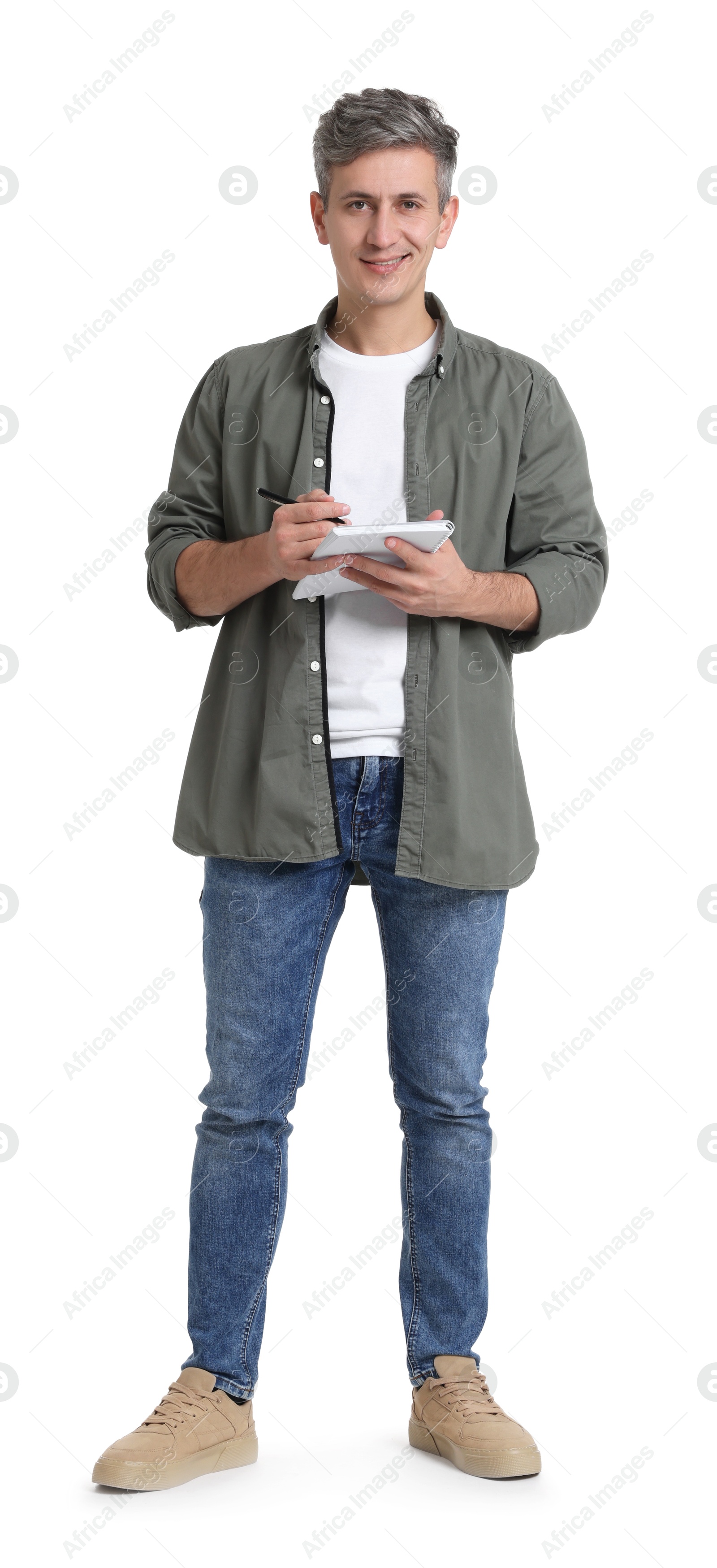 Photo of Portrait of professional psychologist with notebook on white background