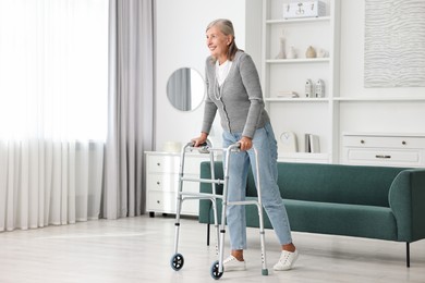 Photo of Senior woman with walking frame at home