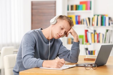 Photo of Student preparing for exam at table indoors