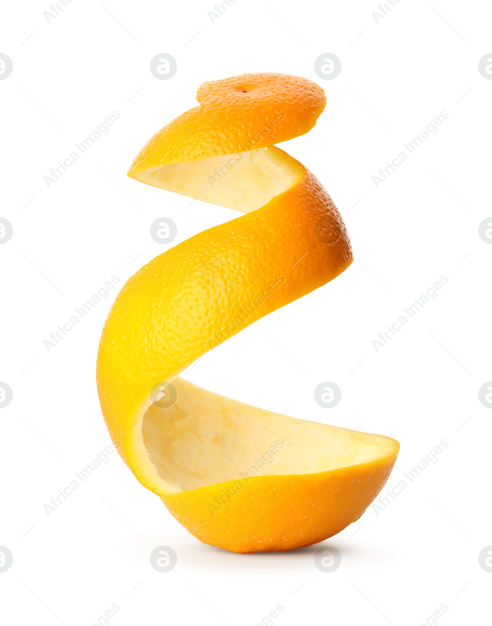 Photo of One fresh orange peel isolated on white