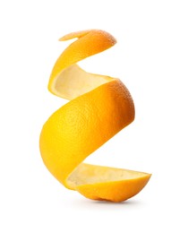 Photo of One fresh orange peel isolated on white