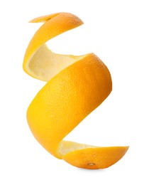 Photo of One fresh orange peel isolated on white