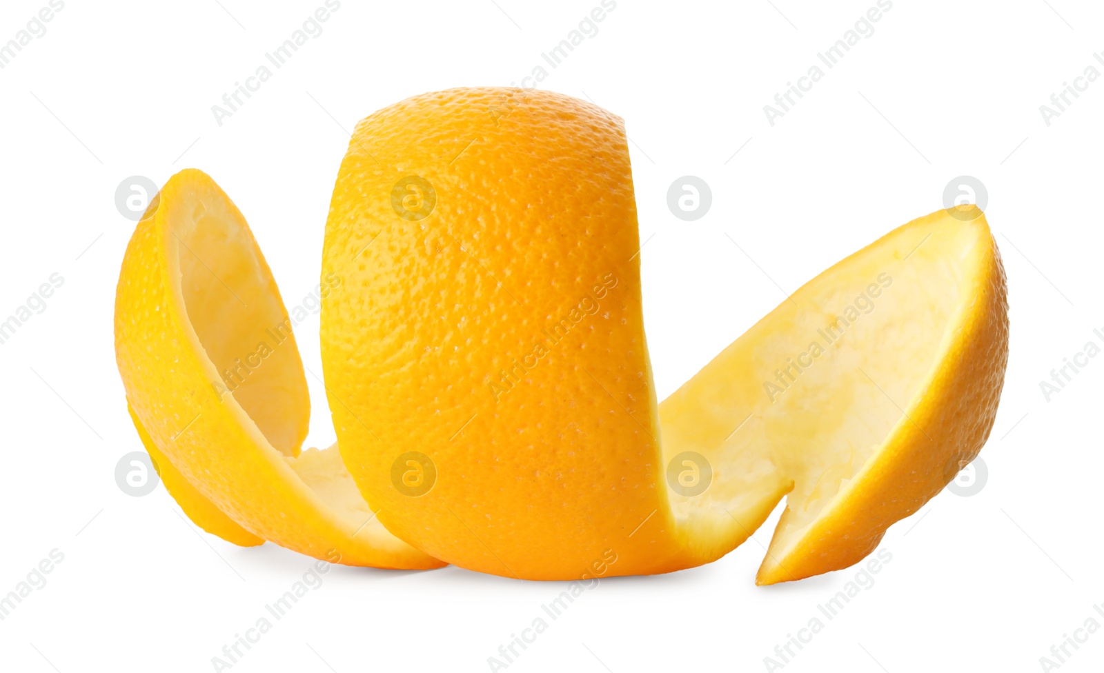 Photo of One fresh orange peel isolated on white