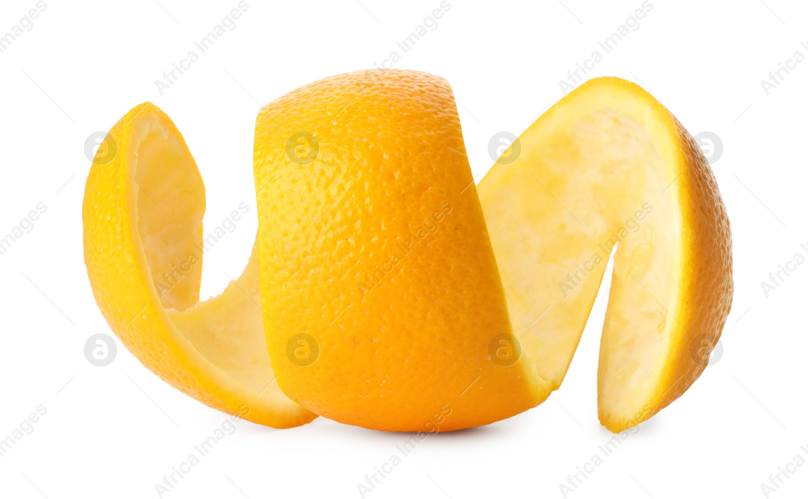 Photo of One fresh orange peel isolated on white