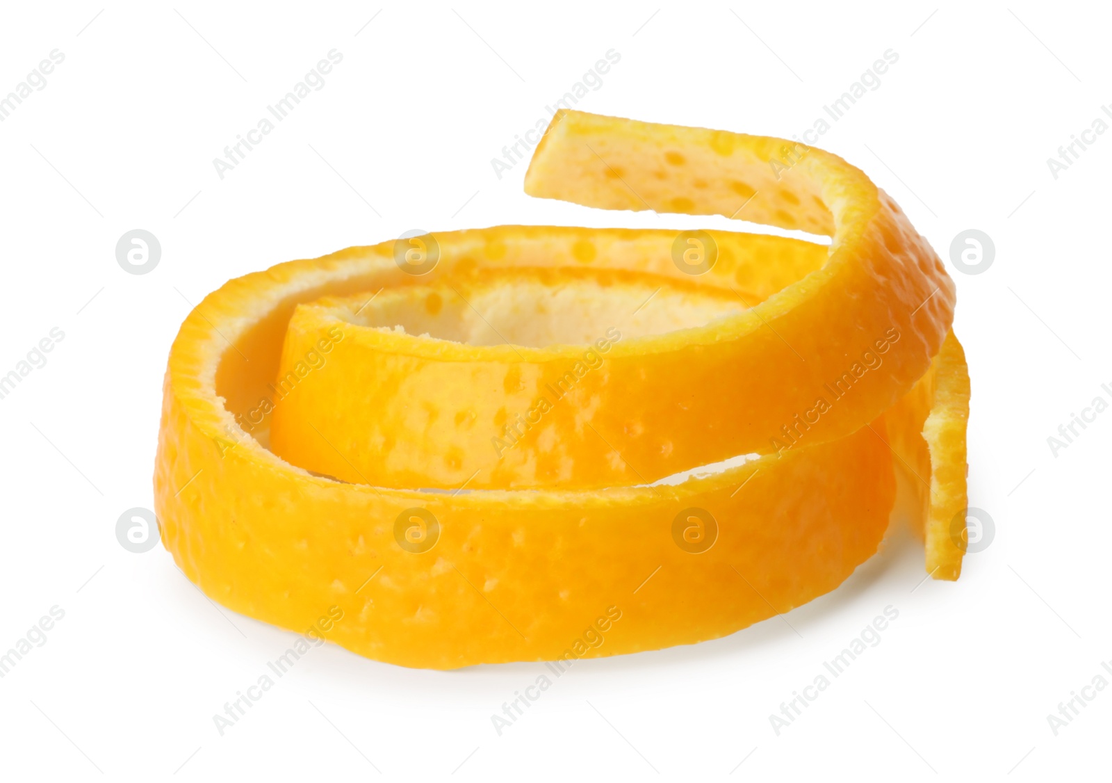 Photo of One fresh orange peel isolated on white