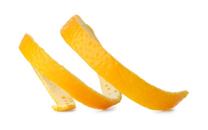 Photo of One fresh orange peel isolated on white