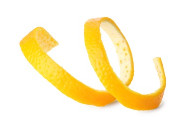 Photo of One fresh orange peel isolated on white