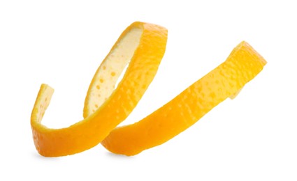 Photo of One fresh orange peel isolated on white