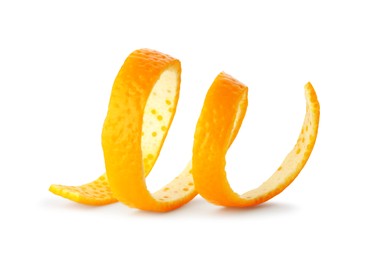 Photo of One fresh orange peel isolated on white