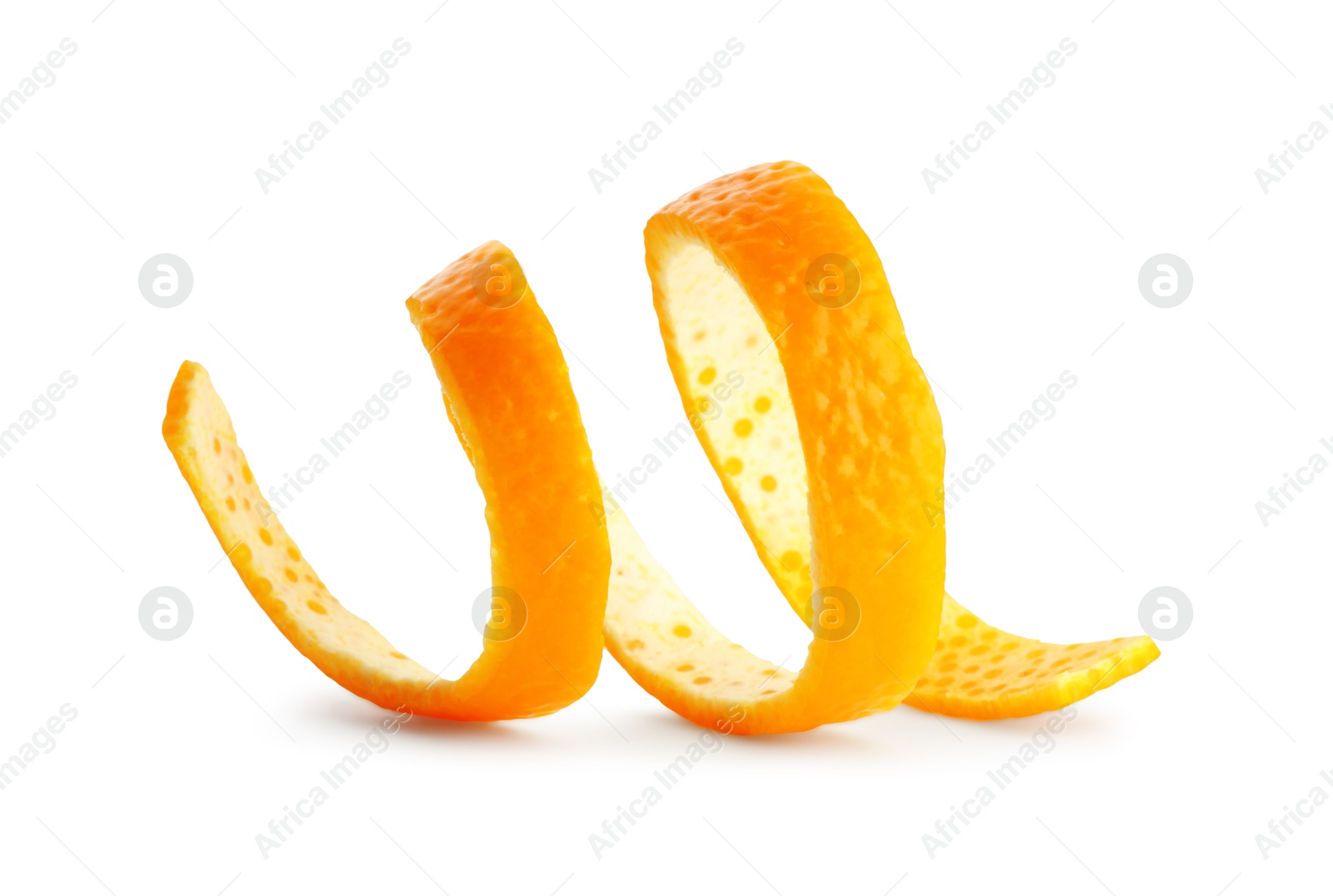 Photo of One fresh orange peel isolated on white