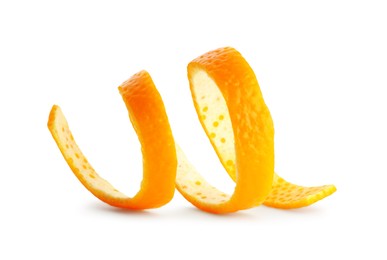 Photo of One fresh orange peel isolated on white