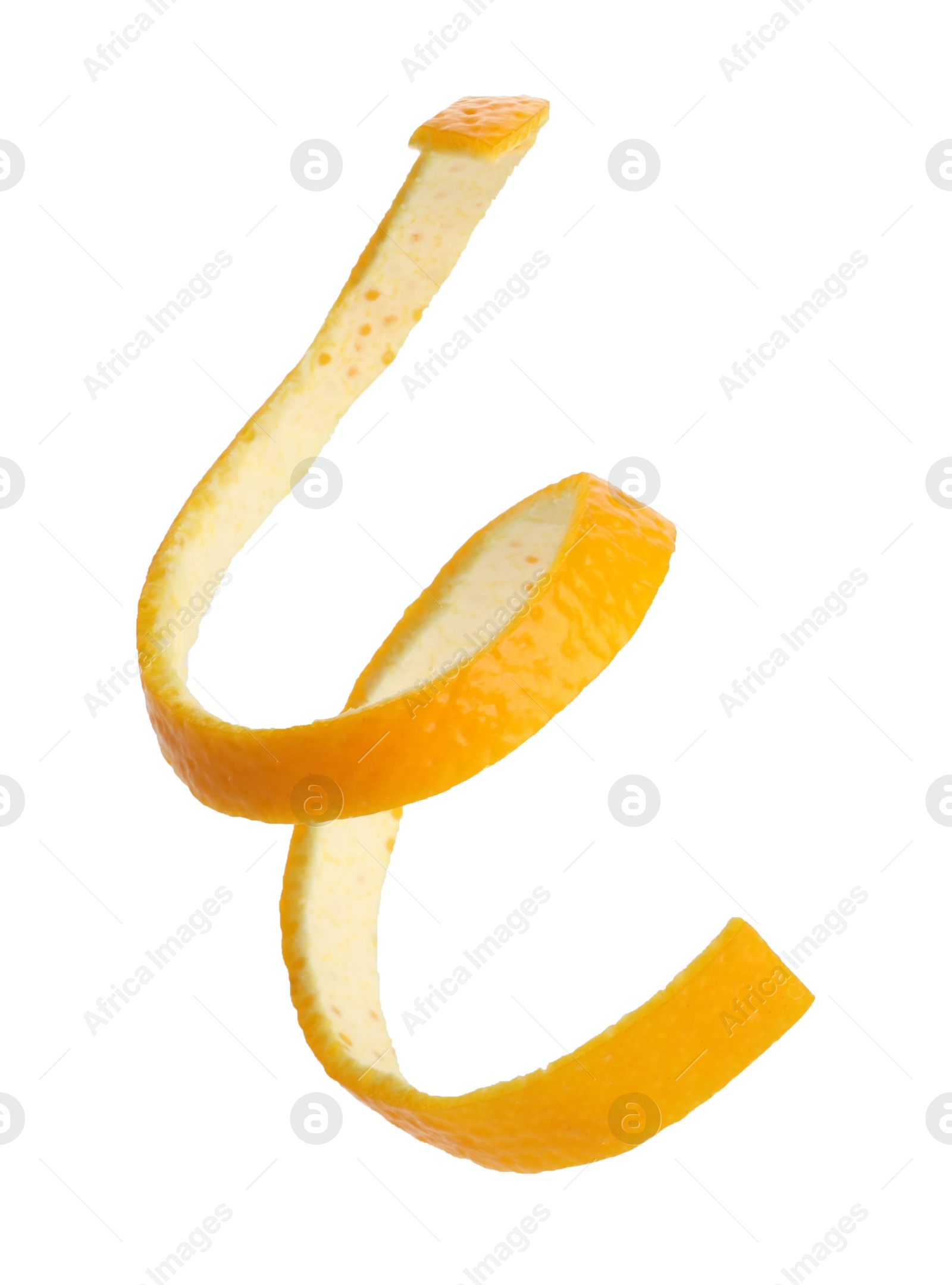 Photo of One fresh orange peel isolated on white