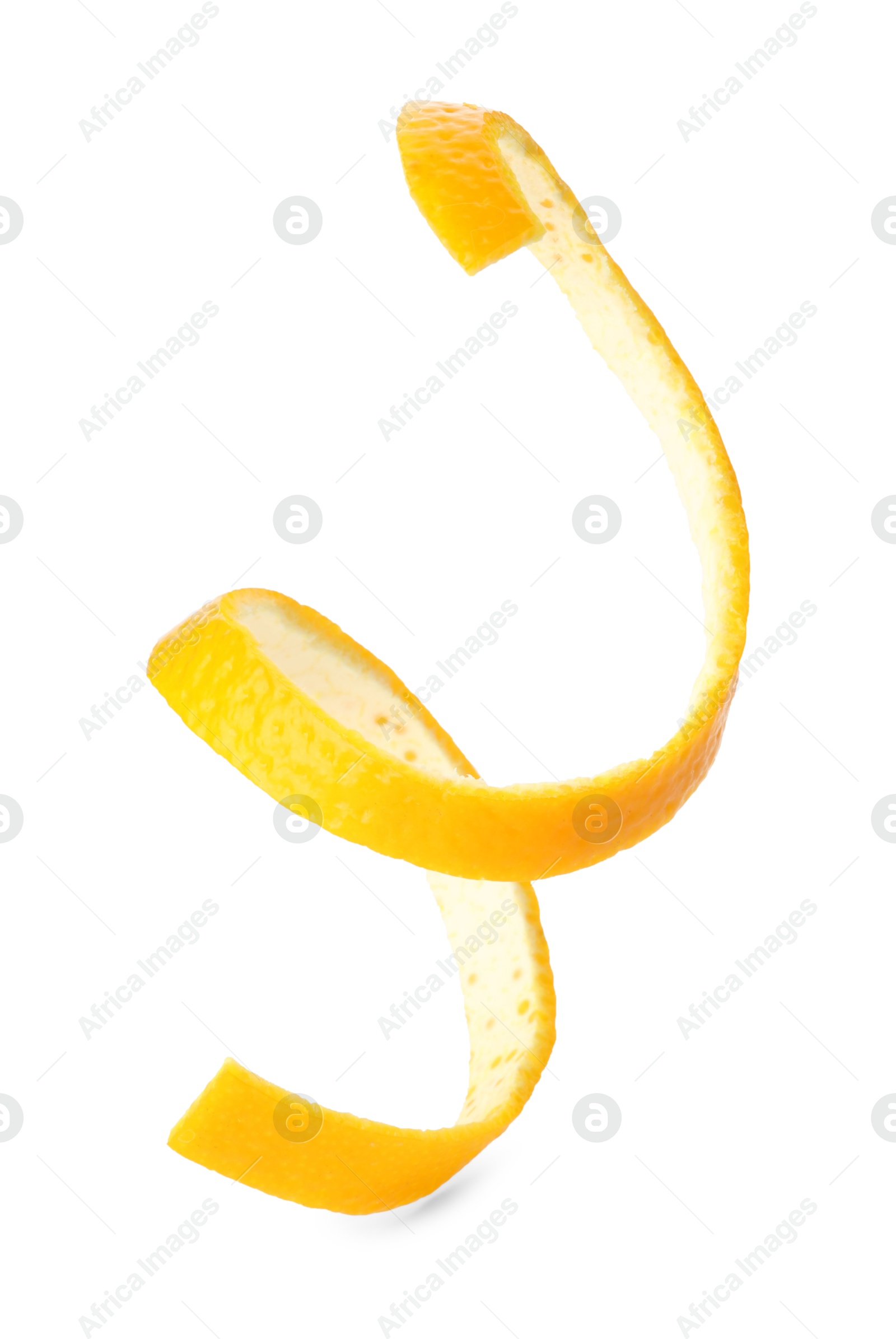 Photo of One fresh orange peel isolated on white