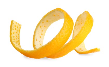 Photo of One fresh orange peel isolated on white