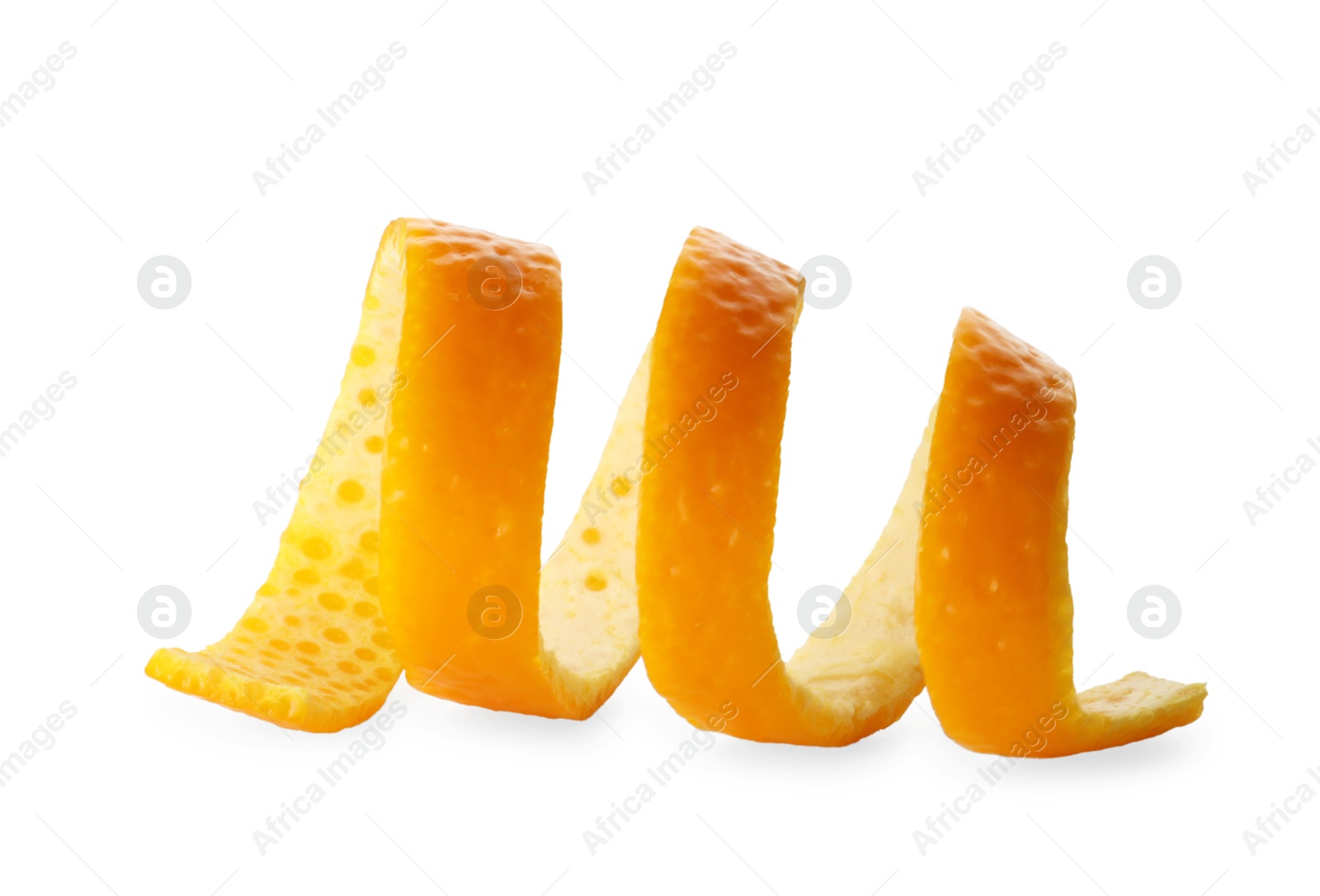 Photo of One fresh orange peel isolated on white