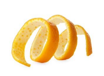 Photo of One fresh orange peel isolated on white