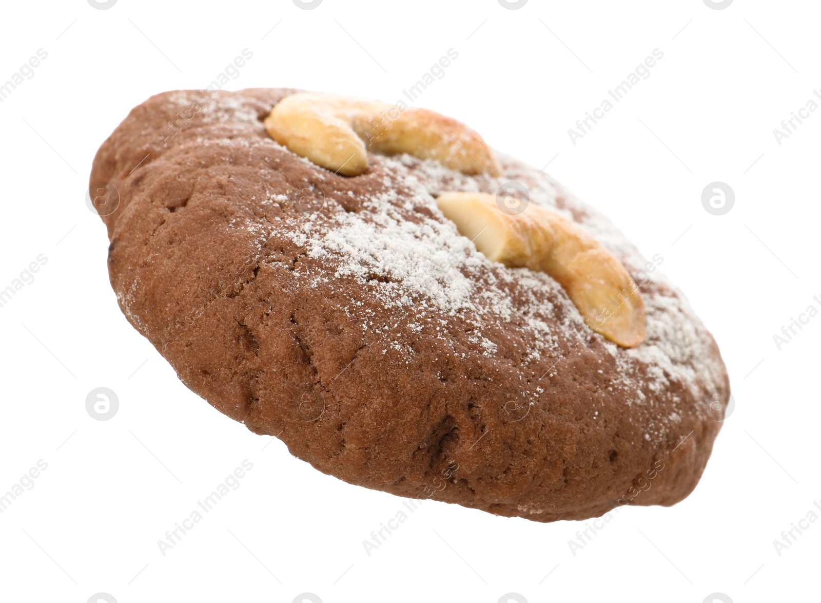 Photo of One delicious chocolate cashew cookie isolated on white