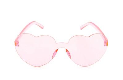 Photo of Stylish heart shaped sunglasses isolated on white