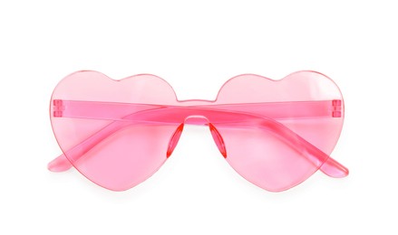 Photo of Stylish heart shaped sunglasses isolated on white