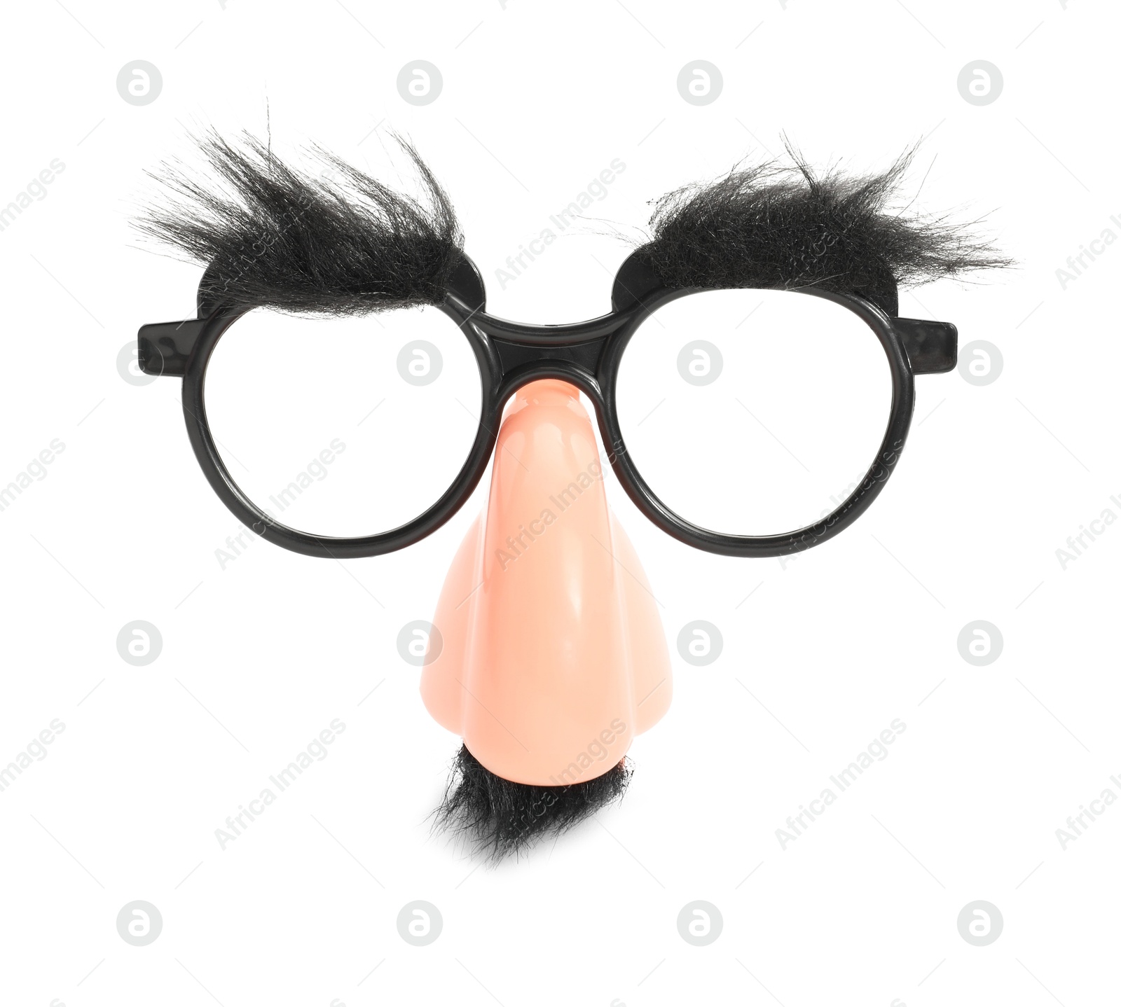 Photo of Funny mask with glasses, fake mustache and nose isolated on white