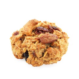 One delicious oatmeal cookie with dried cranberries and nuts isolated on white