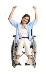 Photo of Smiling woman in wheelchair on white background