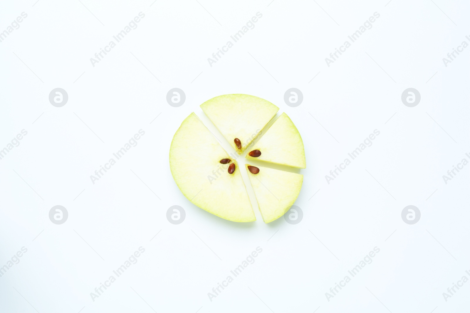 Photo of Pieces of fresh apple on white background, top view