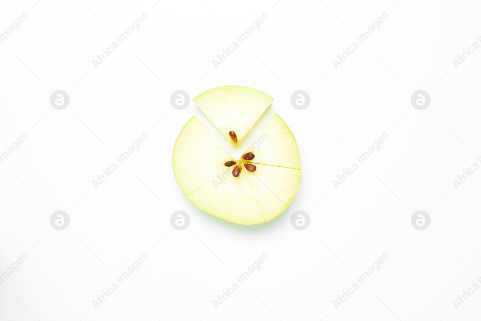 Photo of Pieces of fresh apple on white background, top view