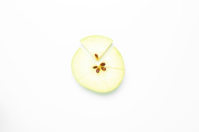 Pieces of fresh apple on white background, top view