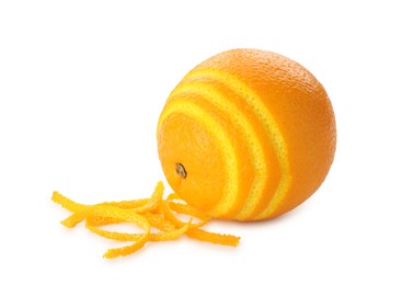 Fresh orange and zest isolated on white