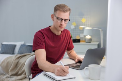 Photo of Student preparing for exam at table indoors