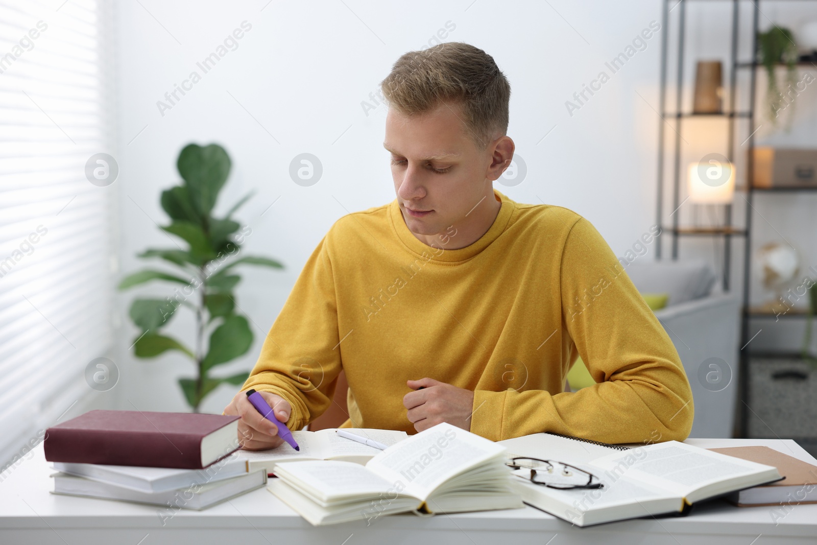 Photo of Student preparing for exam at table indoors