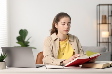 Photo of Student preparing for exam at table indoors