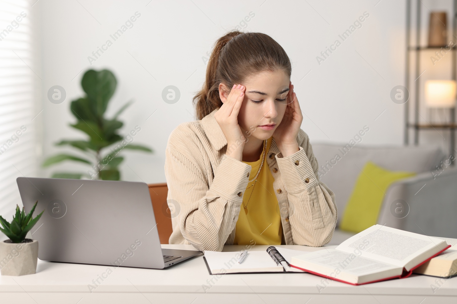 Photo of Student preparing for exam at table indoors