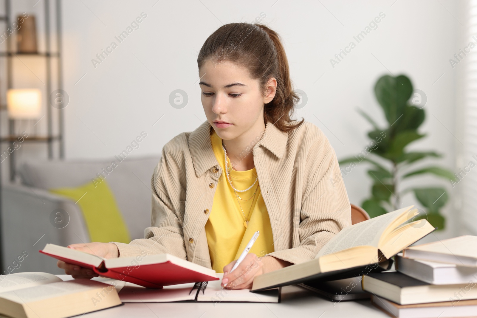 Photo of Student preparing for exam at table indoors