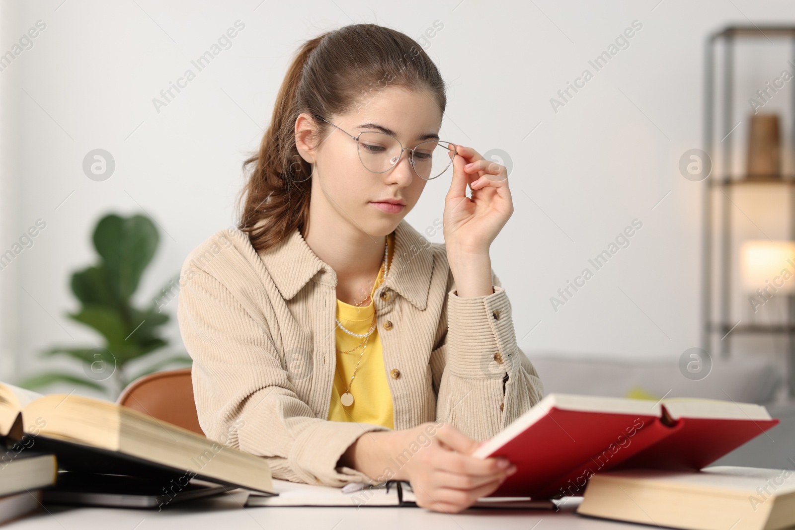 Photo of Student preparing for exam at table indoors