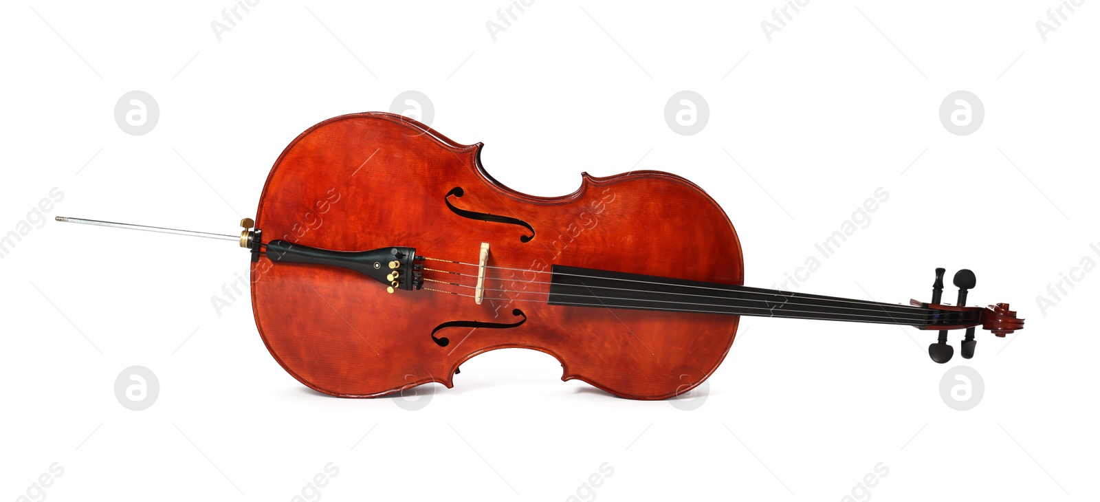 Photo of Beautiful cello isolated on white. Classic musical instrument