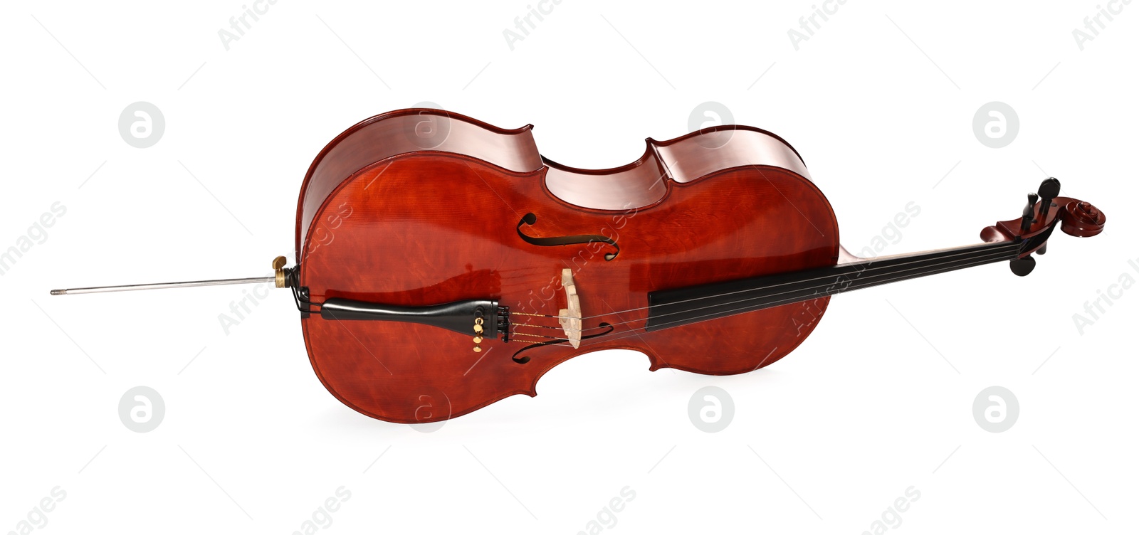 Photo of Beautiful cello isolated on white. Classic musical instrument