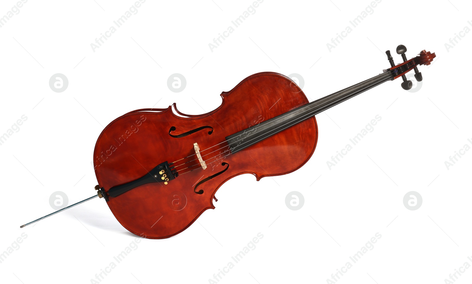 Photo of Beautiful cello isolated on white. Classic musical instrument