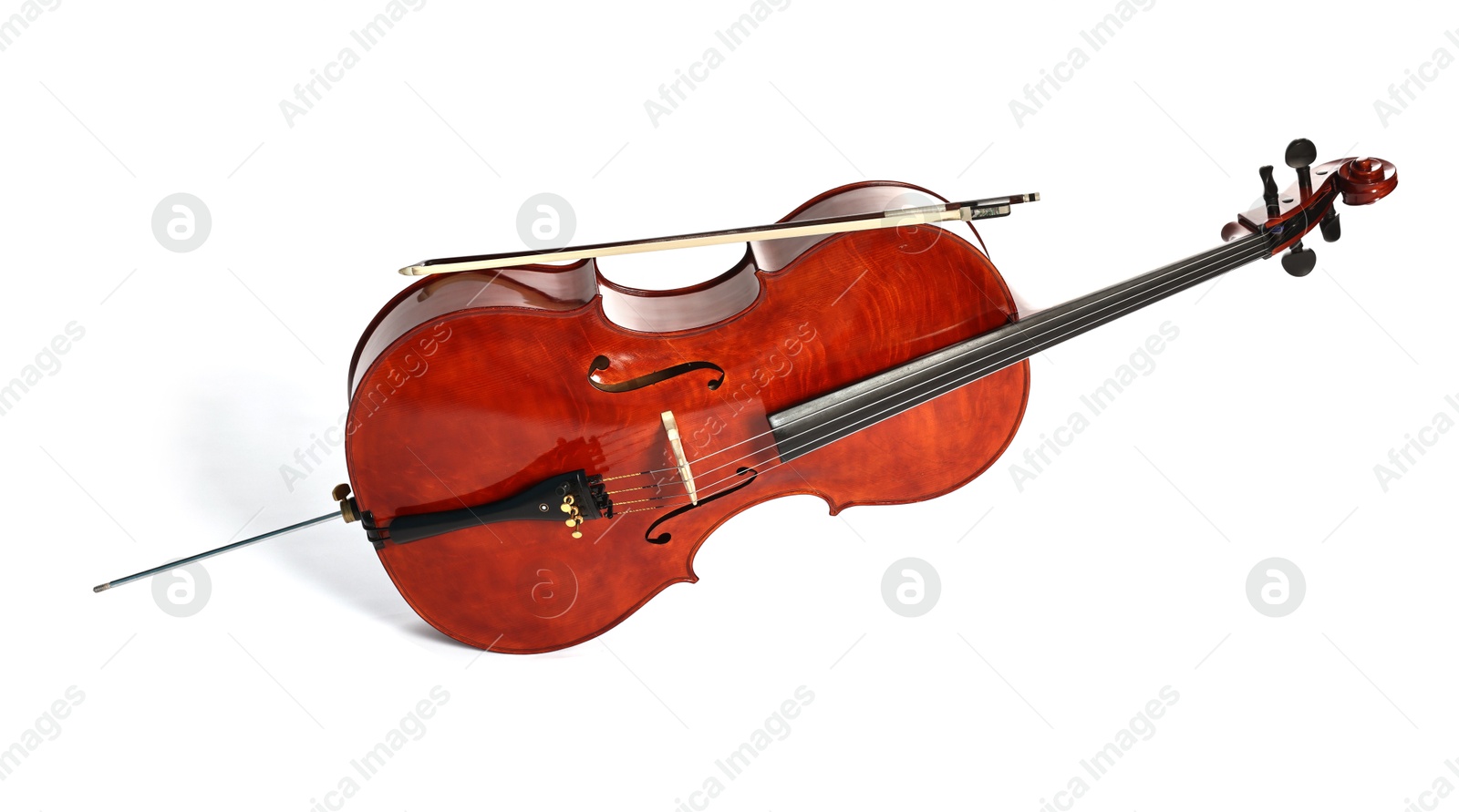 Photo of Beautiful cello isolated on white. Classic musical instrument