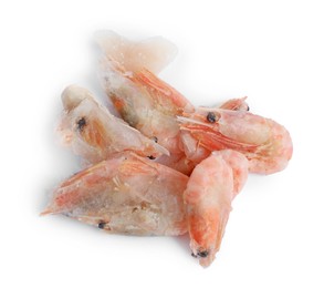 Photo of Bunch of frozen shrimps isolated on white, top view