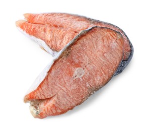 Photo of Two frozen salmon steaks isolated on white