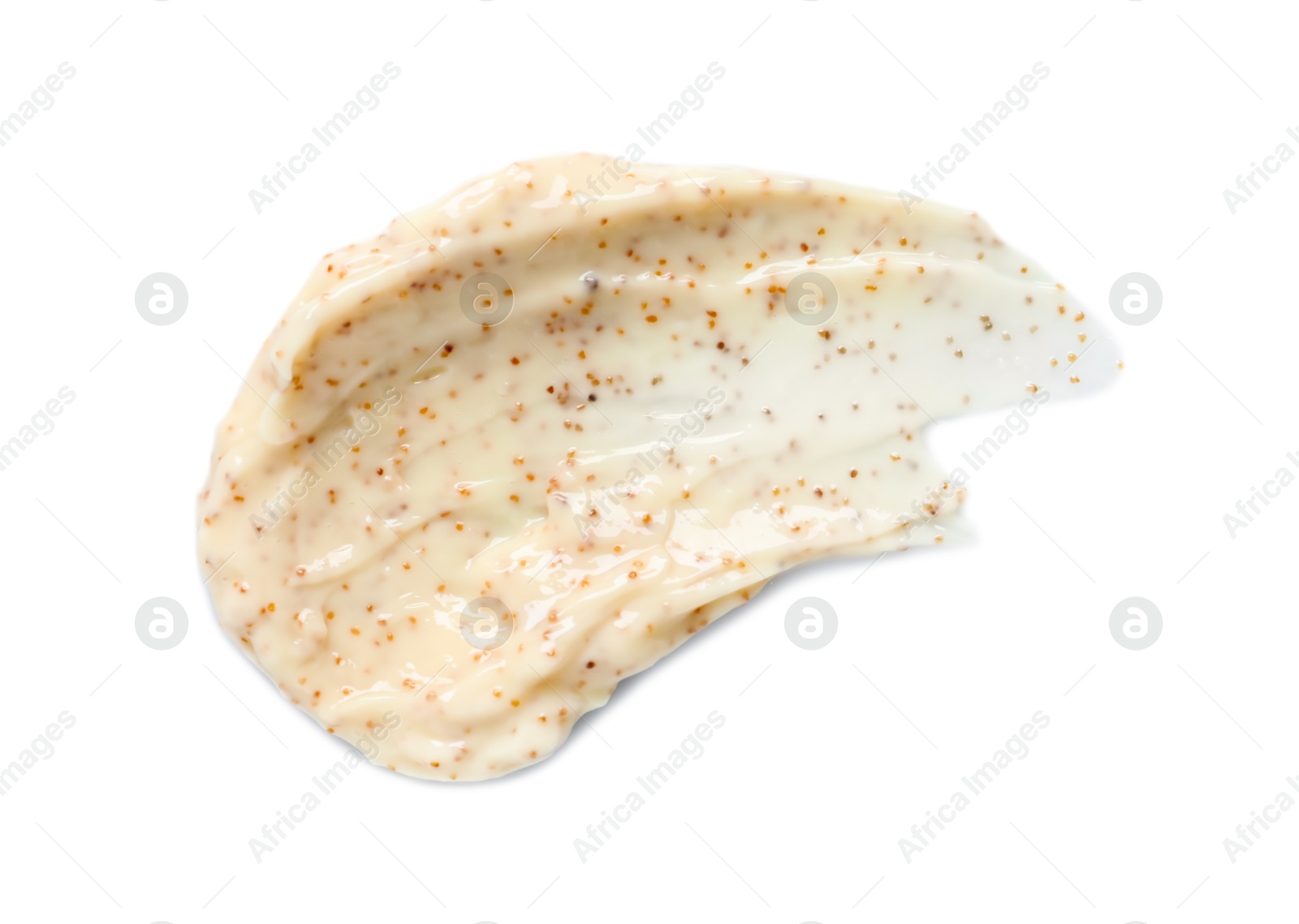 Photo of Sample of body scrub isolated on white, top view