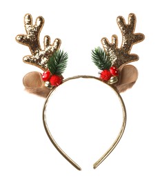 Photo of Reindeer headband isolated on white. Christmas costume accessory