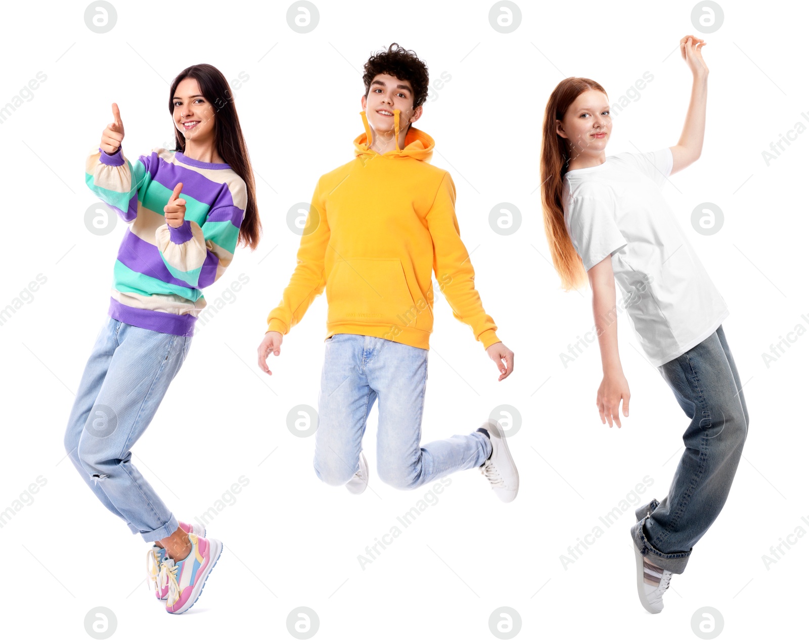 Image of Group of happy teenagers on white background