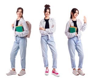 Teenage girl on white background, collage of portraits