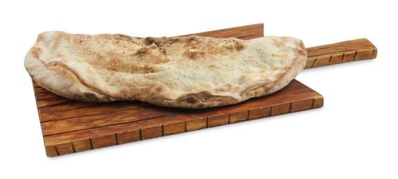 One delicious stuffed calzone isolated on white